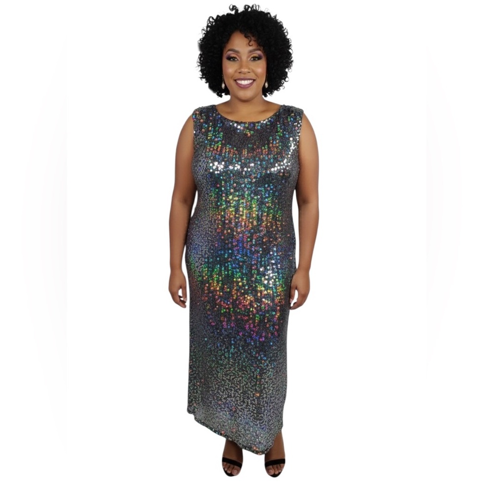 Plus-Size Sleeveless Sequin Maxi Dress - Iridescent